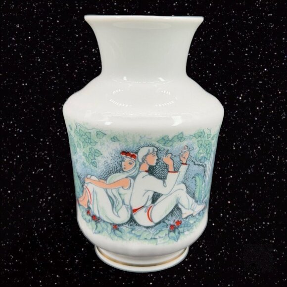 Vintage Painted Porcelain Vase With People Playing Music Marked Ceramic 5.75"T - Picture 1 of 8